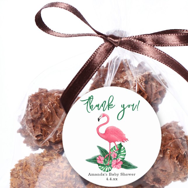 Pink Flamingo Baby Dusche - vielen Dank Runder Aufkleber (Von Creator hochgeladen)