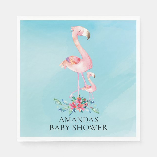 Pink Flamingo Babydusche Papier Napkins Serviette (Vorderseite)