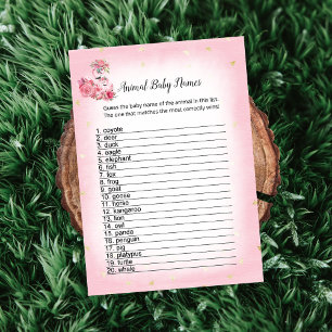 Pink Flamingo Ballerina Animal Baby Names Game Einladung