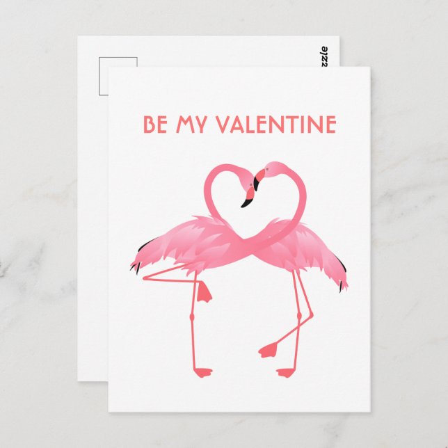 Pink Flamingo be my Valentine Flat Holiday Card Postkarte (Vorne/Hinten)