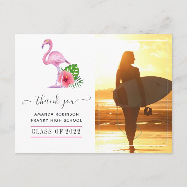 Pink Flamingo Beach Abschluss Vielen Dank Postkarte (Vorderseite)