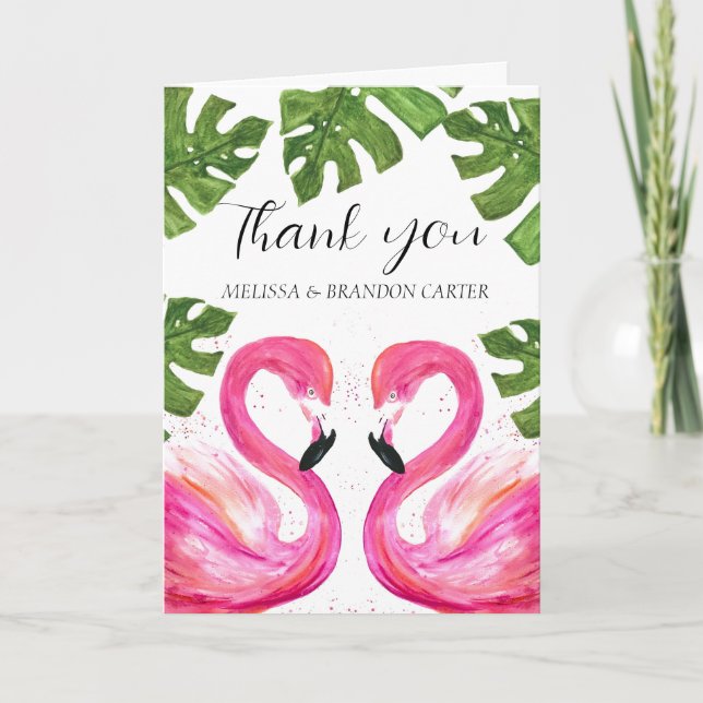Pink Flamingo Beach Tropical Wedding Vielen Dank Dankeskarte (Vorderseite)