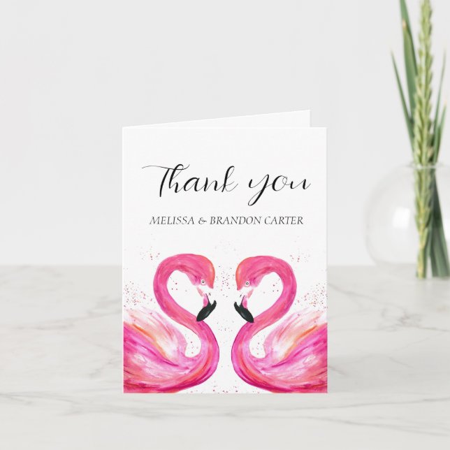 Pink Flamingo Beach Tropical Wedding Vielen Dank Dankeskarte (Vorderseite)