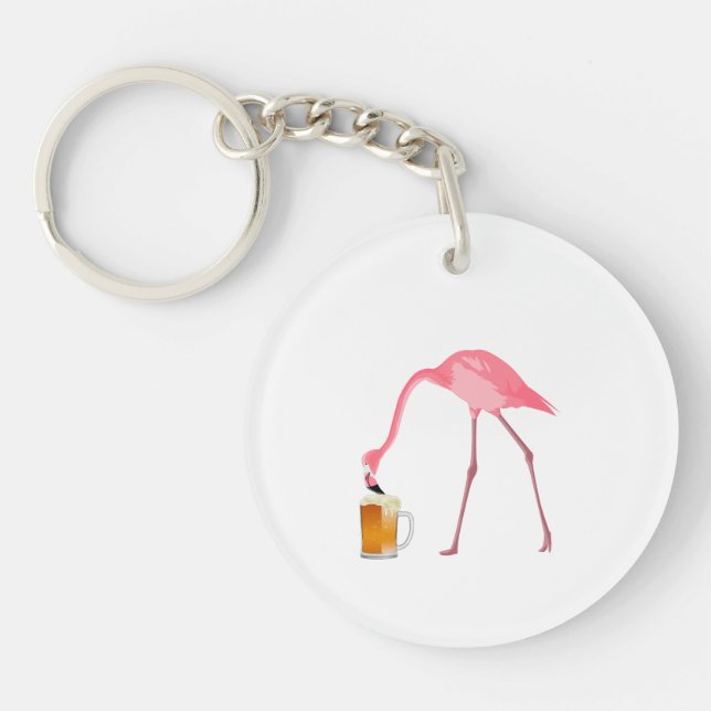 Pink Flamingo Beer Lover Schlüsselanhänger (Vorderseite)