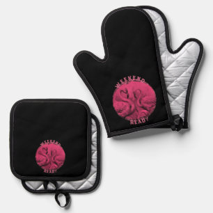 Pink Flamingo Benutzerdefinierter Text Ofenhandschuh & Topflappen-Set