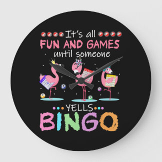 Pink Flamingo Bingo Funny Gift Art Große Wanduhr