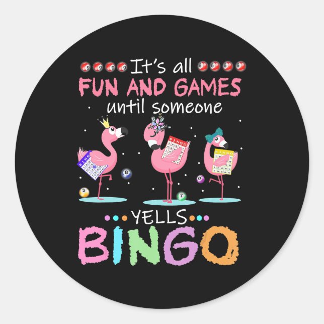 Pink Flamingo Bingo Funny Gift Art Runder Aufkleber (Vorderseite)
