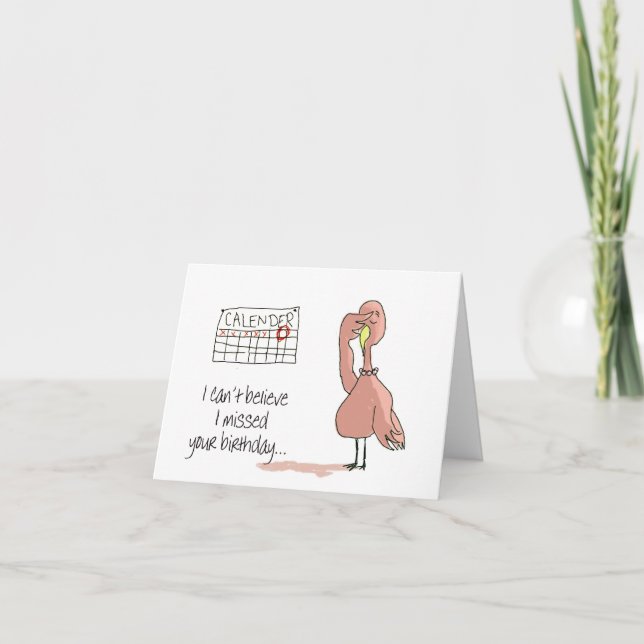 Pink Flamingo Bird Belated Happy Birthday Karte (Vorderseite)