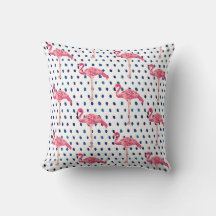 Pink Flamingo Bird Blue Dot Pattern Throw Kissen