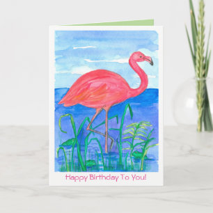 Pink Flamingo Bird Happy Birthday Karte