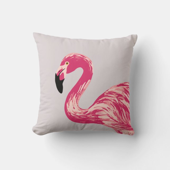 Pink Flamingo Bird Illustration Throw Kissen (Vorderseite)