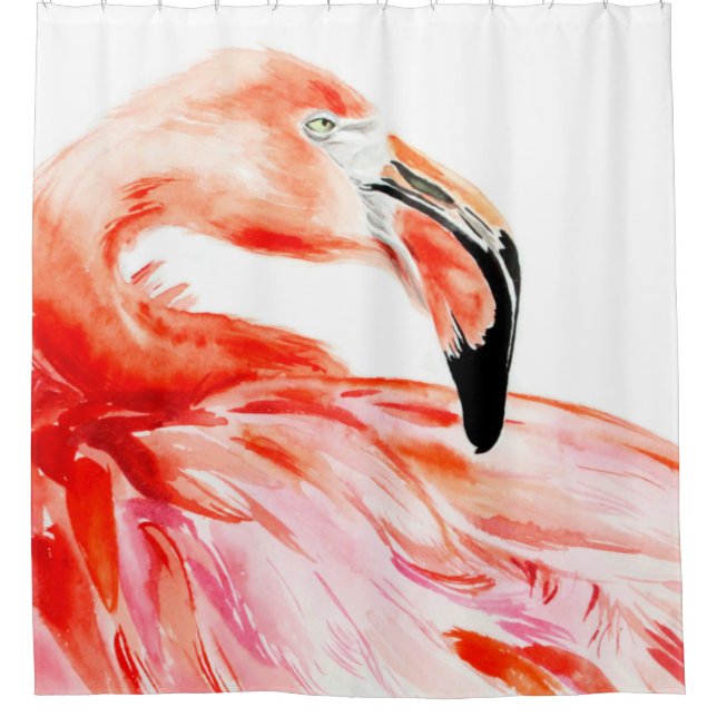 Pink Flamingo bird profile portrait, amazing beaut Duschvorhang (Vorderseite)