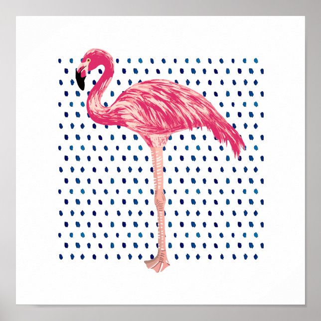 Pink Flamingo Bird Watercolor Dot Pattern Poster (Vorne)