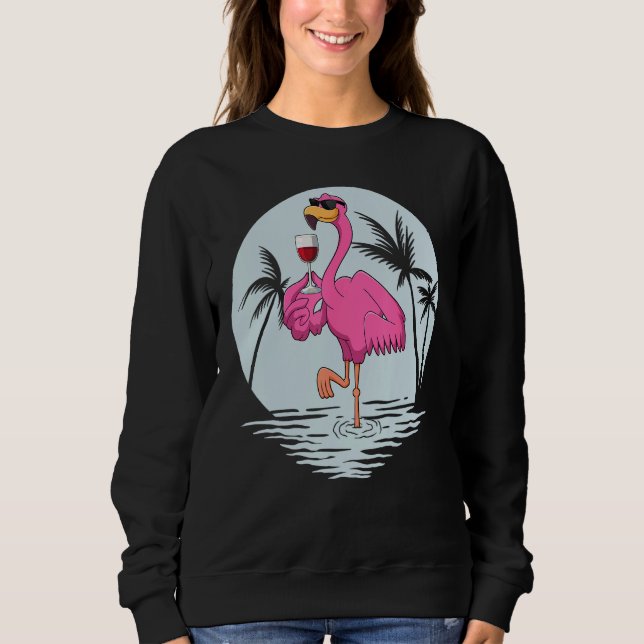 Pink Flamingo Bird With Glass Of Wine Summer Vacat Sweatshirt (Vorderseite)