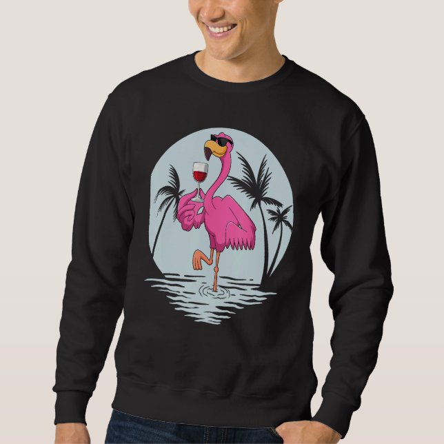 Pink Flamingo Bird With Glass Of Wine Summer Vacat Sweatshirt (Vorderseite)