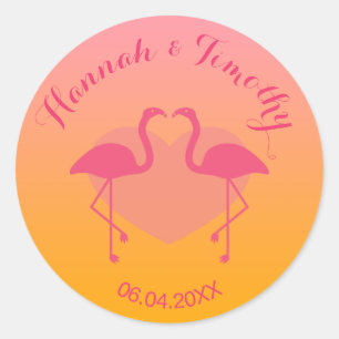 Pink Flamingo Birds Custom Wedding Runder Aufkleber