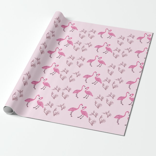 Pink Flamingo Birds Pattern Geschenkpapier (Ungerollt)