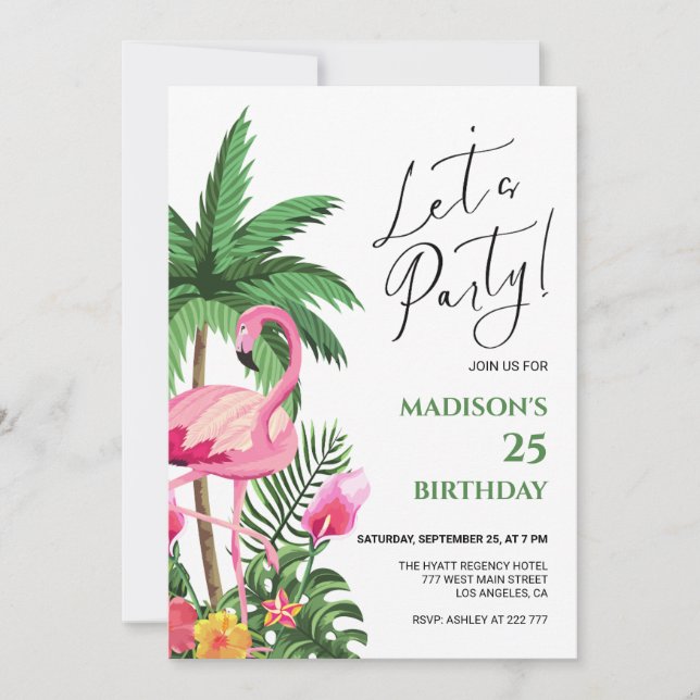 Pink Flamingo Birthday Einladung (Vorderseite)