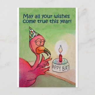 Pink Flamingo Birthday Wish Watercolor Card Postkarte