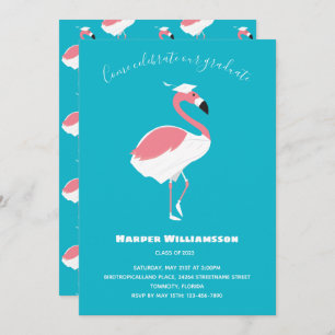 Pink Flamingo Blue Animal Abschluss Einladung