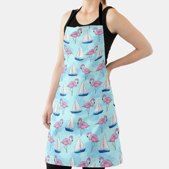 Pink Flamingo Blue Sailboat Nautical Schürze (InSitu)