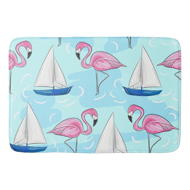 Pink Flamingo Blue Sailboat Preppy Badematte (Vorderseite)