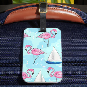 Pink Flamingo Blue Sailboat Preppy Gepäckanhänger