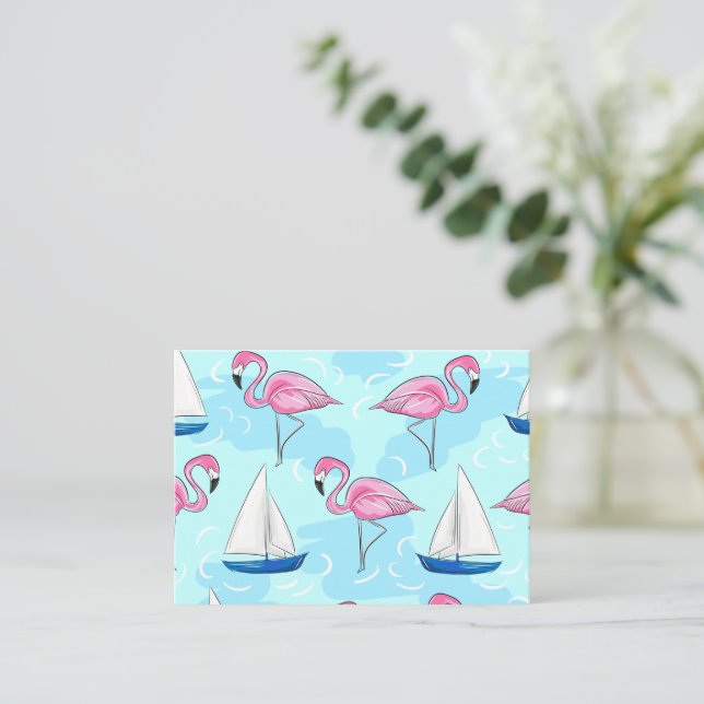 Pink Flamingo Blue Sailboat Preppy Mitteilungskarte (Stehend Vorderseite)