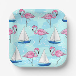 Pink Flamingo Blue Sailboat Preppy Pappteller