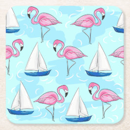 Pink Flamingo Blue Sailboat Preppy Rechteckiger Pappuntersetzer