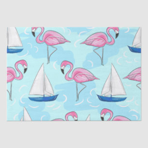 Pink Flamingo Blue Sailboat Preppy Seidenpapier