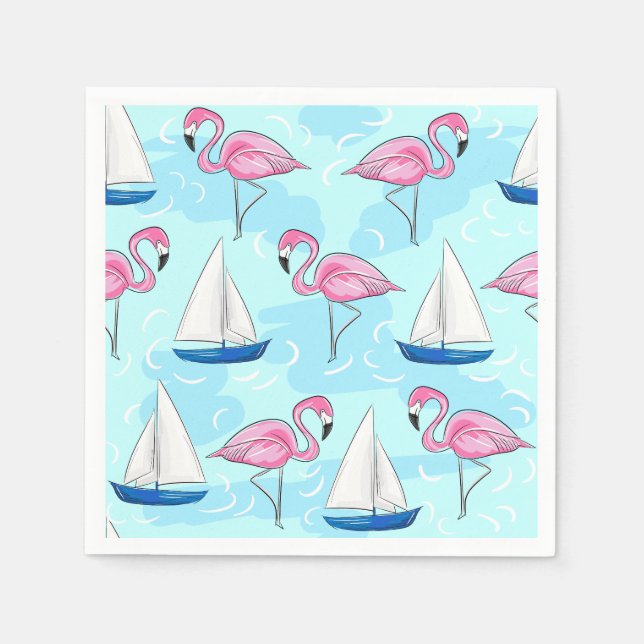 Pink Flamingo Blue Sailboat Preppy Serviette (Vorderseite)