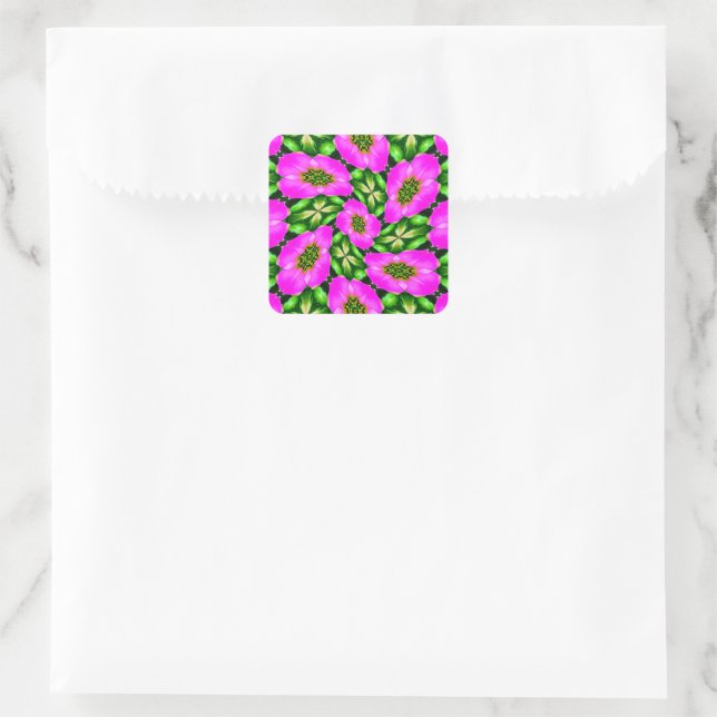 Pink Flamingo Blume Muster Quadratischer Aufkleber (Tasche)