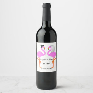 Pink Flamingo Bride & Groom Personalisiert Weinetikett