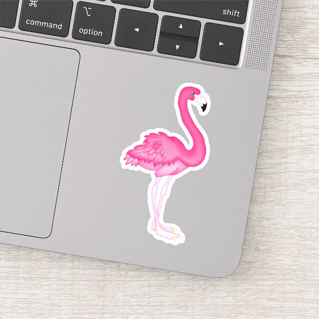 Pink Flamingo Cartoon Die Cut Sticker Decal (Detail)