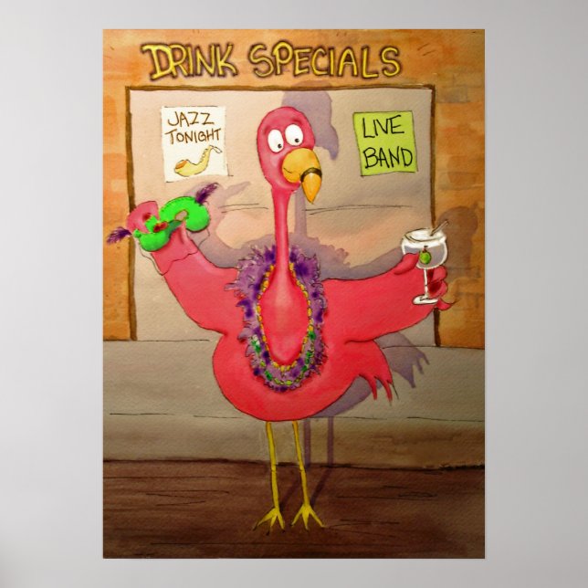 Pink Flamingo Celebrate Party Whimsical Bird Poster (Vorne)