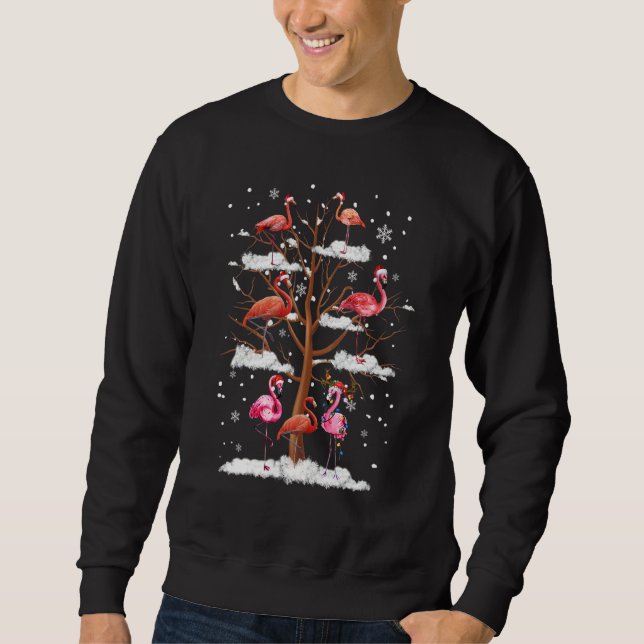 Pink Flamingo Christmas Tree Light Santa Hat  Xmas Sweatshirt (Vorderseite)