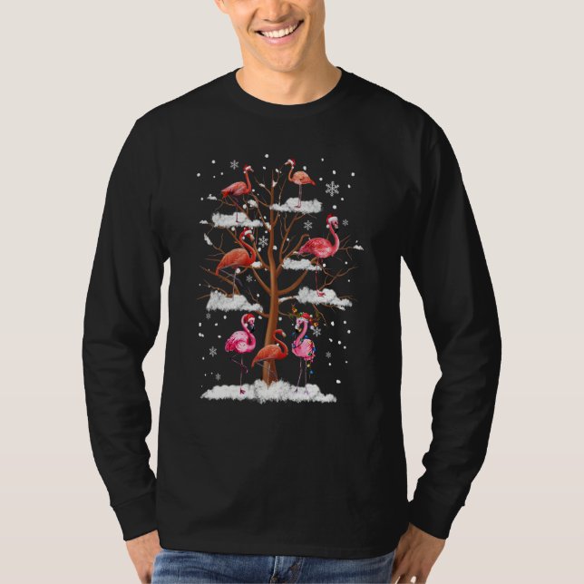 Pink Flamingo Christmas Tree Light Santa Hat  Xmas T-Shirt (Vorderseite)