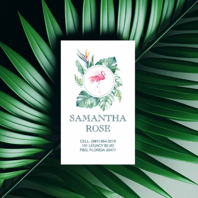 Pink Flamingo Coastal Mommy Card Visitenkarte (Girly business cards feature watercolor pink flamingo & tropical palm leaf art Victoria Grigaliunas)