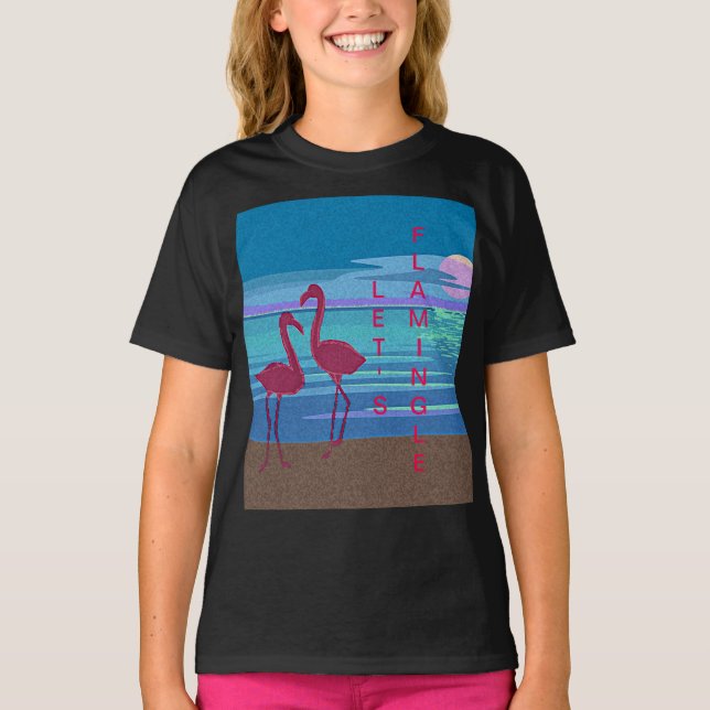 Pink Flamingo Couple am T - Shirt des Sonnenset Gi (Vorderseite)