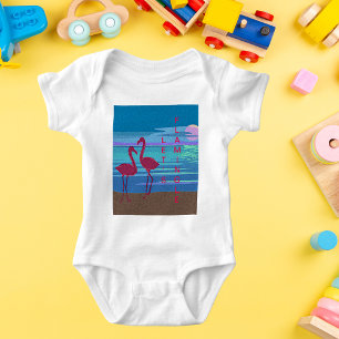 Pink Flamingo Couple Sunset Baby Jersey Bodysuit Strampler
