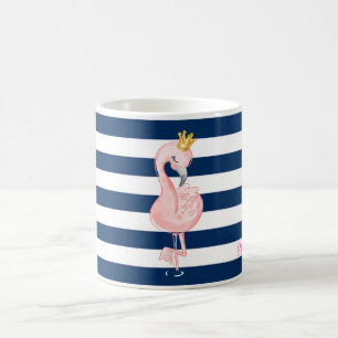 Pink Flamingo, Crown Navy Blue Stripes Kaffeetasse