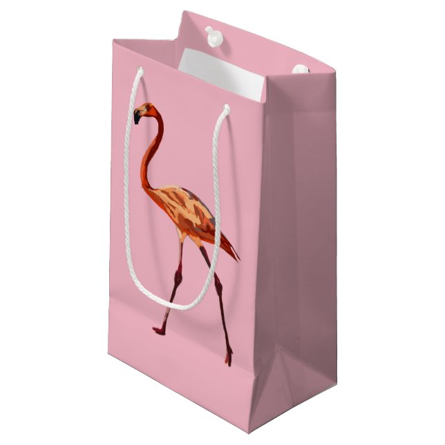 Pink Flamingo Custom Gift Bag - Kleine, glänzende Kleine Geschenktüte (Vorderseite Schrägansicht)