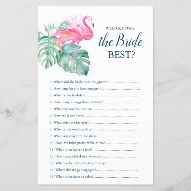 Pink Flamingo, der das beste Spiel der Braut kennt Flyer (Vorne)