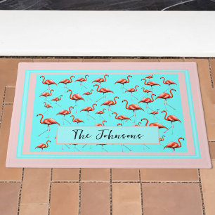 Pink Flamingo Design Custom Family Name Summer Fußmatte