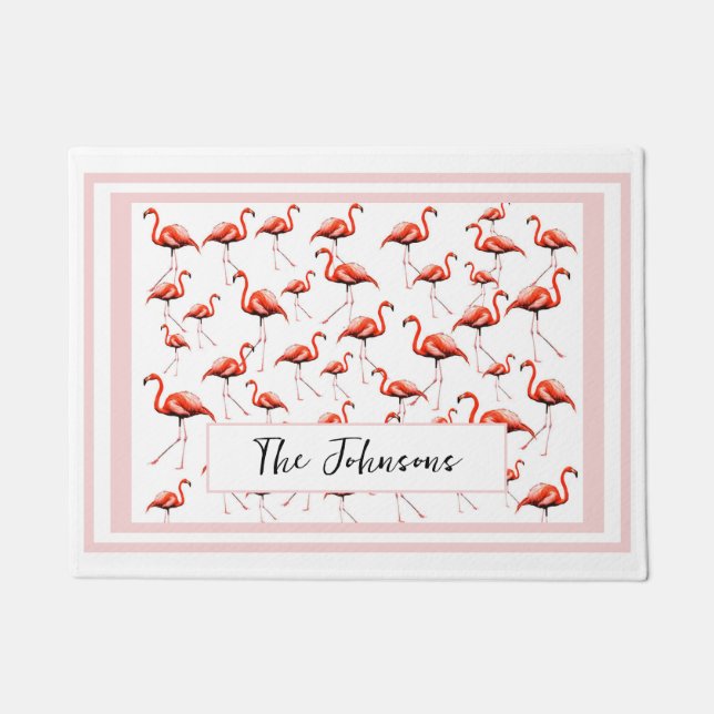 Pink Flamingo Design Custom Family Name Summer Fußmatte (Vorderseite)