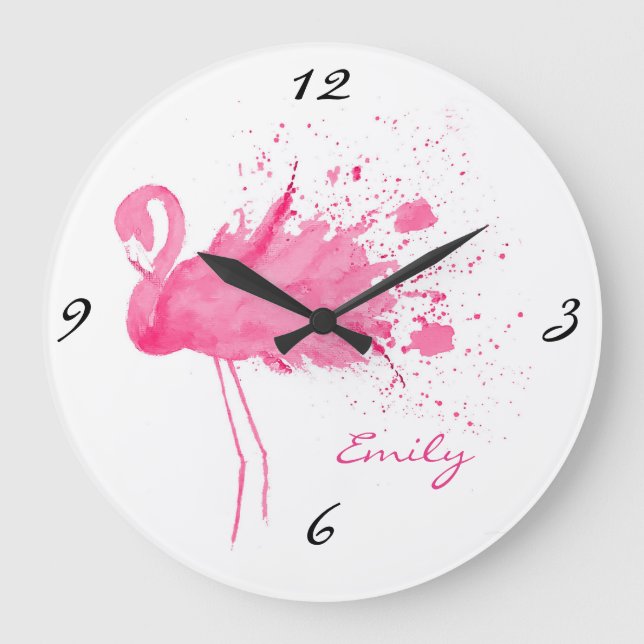 Pink Flamingo Design Große Wanduhr (Vorderseite)