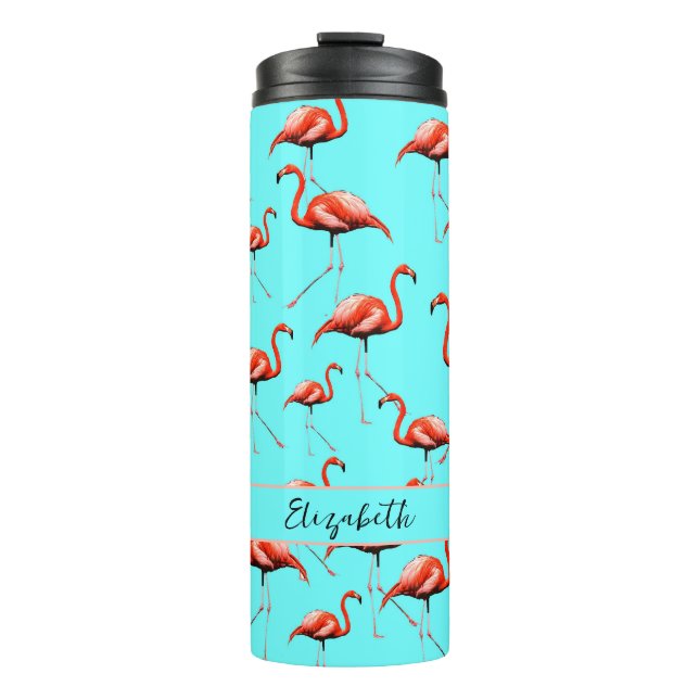 Pink Flamingo Design Individuelle Name Summer Anim Thermosbecher (Vorderseite)