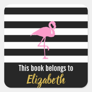 Pink Flamingo, dieses Buch gehört Quadratischer Aufkleber