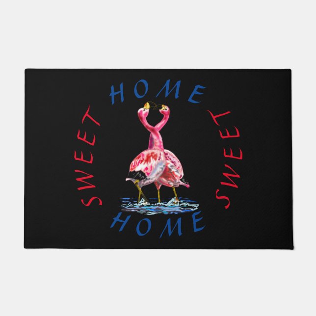 Pink Flamingo Doormat mit Text Zuhause Sweet Zuhau Fußmatte (Vorderseite)